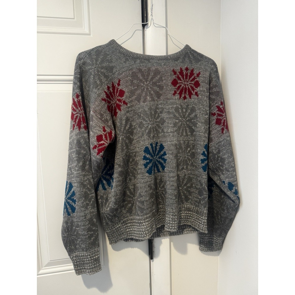 Vintage Panache Women's Gray Snowflake Knit Sweater Acrylic Winter Sz L Pullover